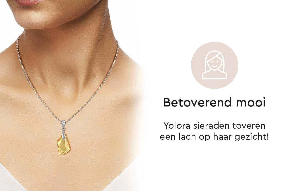 Yolora Dames Ketting met Druppel Hanger en Kalpa Camaka Kristal - Zilver kleurig - 18K Witgoud Verguld - Cadeauverpakking