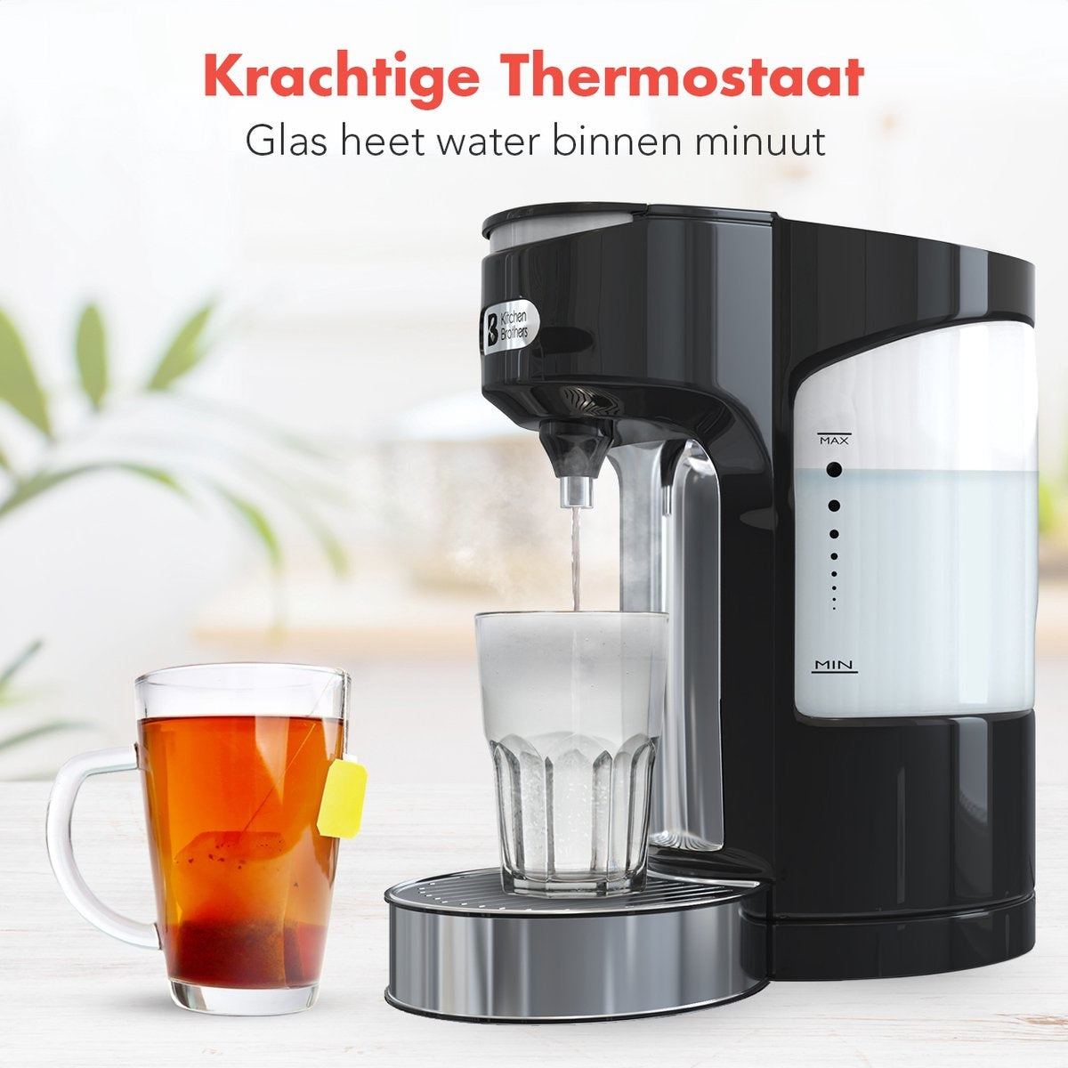 KitchenBrothers Heetwaterdispenser - 2L - 3000W - RVS /Zwart