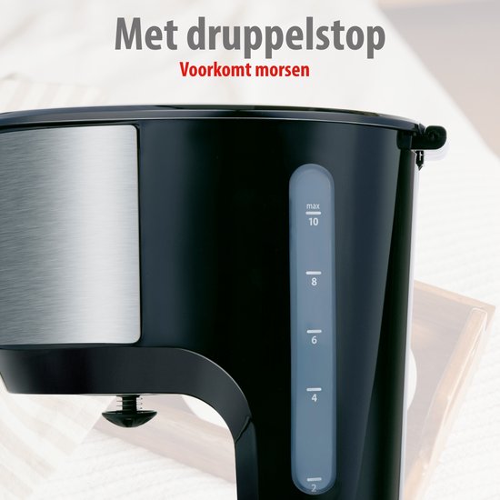 alpina Koffiezetapparaat Filterkoffie 750 W - Koffiemachine met Herbruikbare Koffiezet Filter - Koffiemachine met 1,25 L Glazen Kan - 10 Kopjes Koffie per Keer - Anti-Druppel Koffiemaker