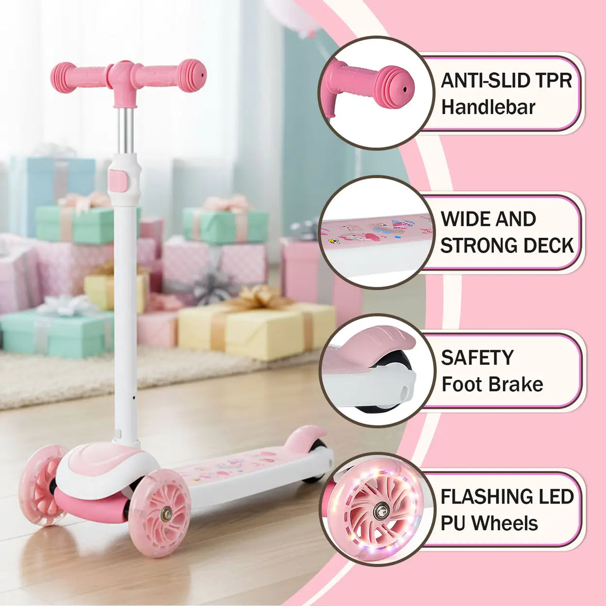 Neuleb Balansstep met Verlichte Wielen - Extra Breed Deck - Roze