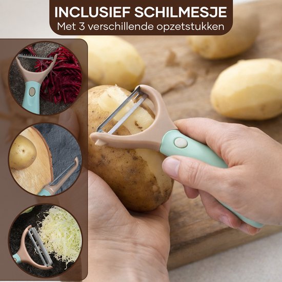 Qualisce Aardappelpers - Pureeknijper - Pureestamper - 3 Schijvige Aardappelpers - Pureerder - Inclusief multifunctionele Schiller