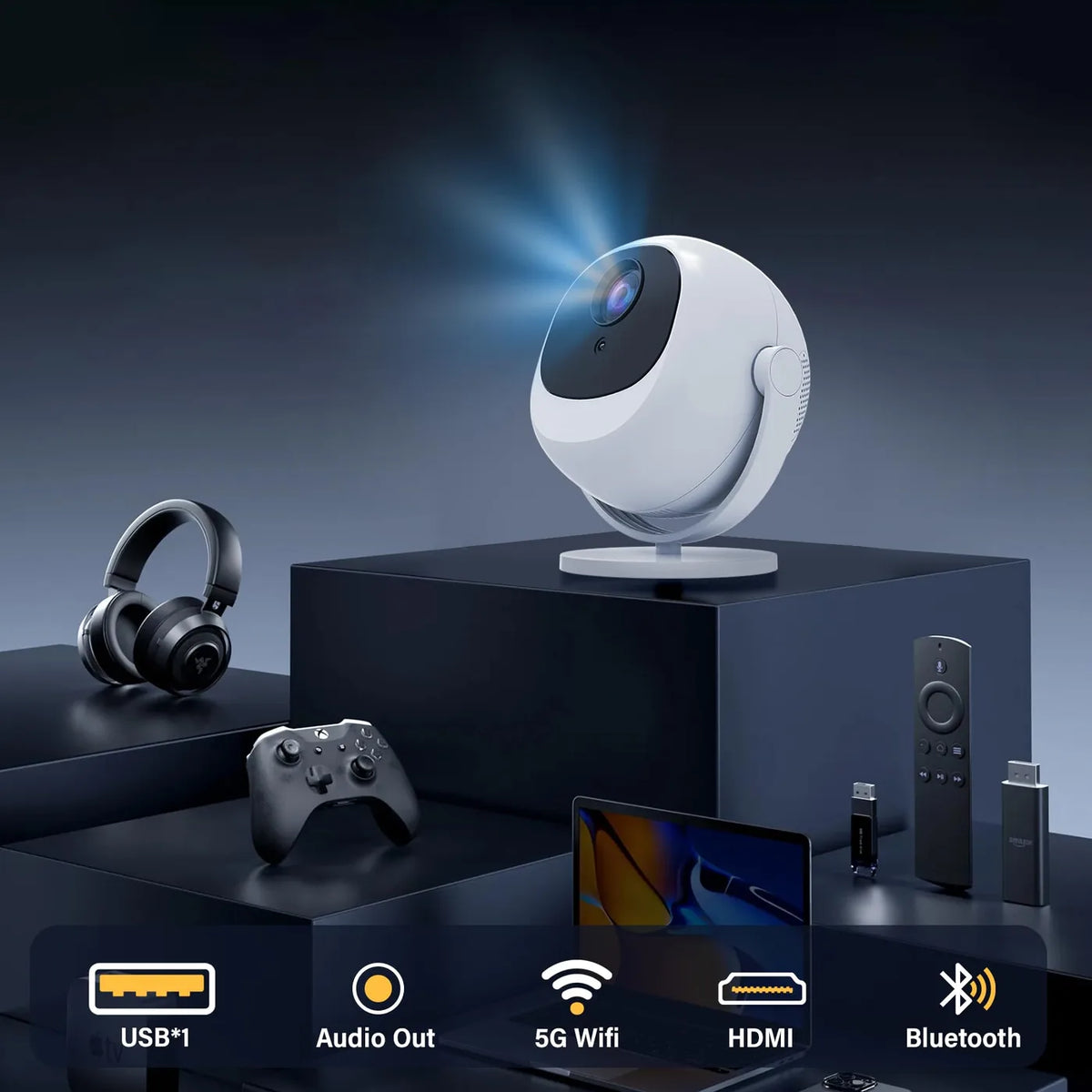 XBJ 360° Projector - Full HD 1080p - 4K Compatibel - 900 ANSI Lumen - 200 Inch Beeld - WiFi & Bluetooth