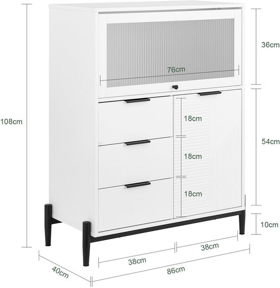 SoBuy FSB94-W Buffetkast - Witte Keukenkast met Wielen & Multifunctioneel