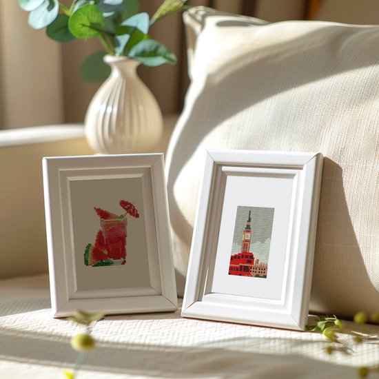 Rubye® Mini Diamond Paintings - 2 stuks - Set - Volwassenen - Diamond Painting Kinderen - Big Ben & Watermeloen Cocktail- 15x20cm
