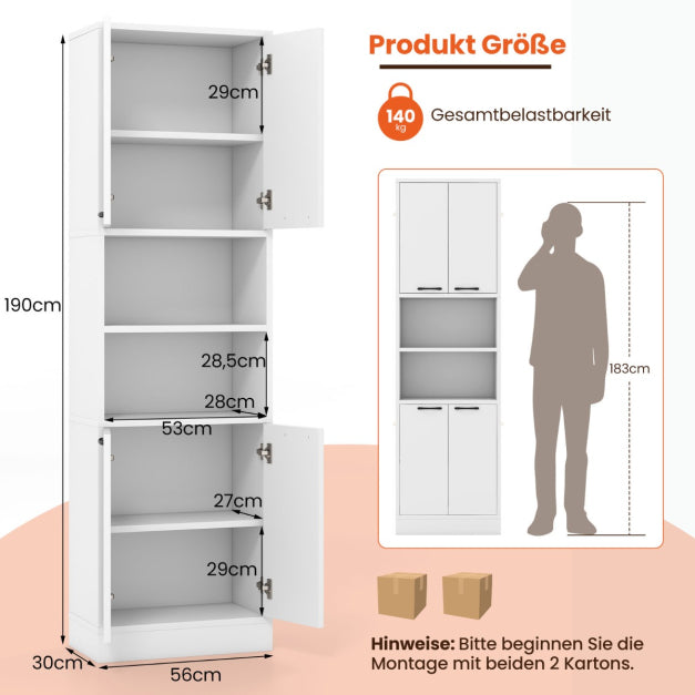 Coast Keukenkast - MDF & Hout - 56 x 30 x 190 cm - Wit