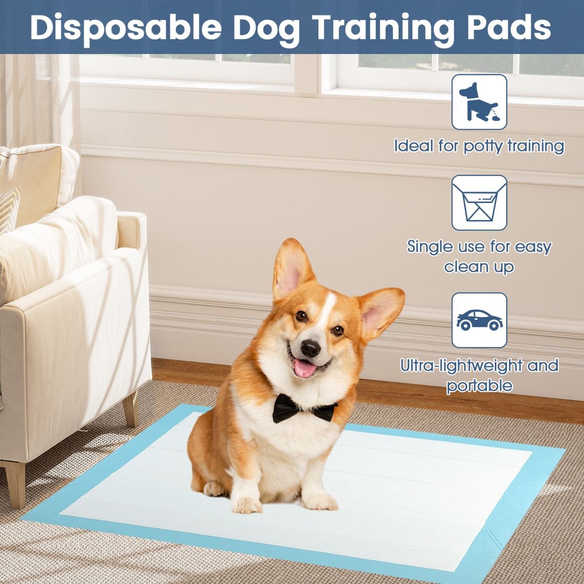 Coast Puppy Trainingsmatten - 6-laags absorptie - wegwerp - 90 x 60 cm - 150 stuks - blauw/wit