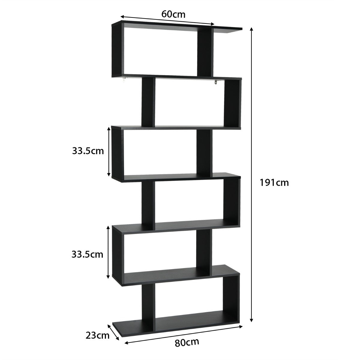 Coast Standregal 6 Level S-vorm Boekenkast opslagplek hout kleurselectie zwart-zwart