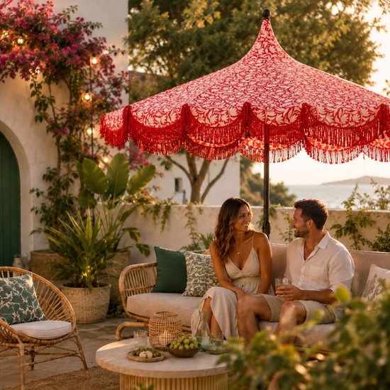 Mica Decorations Kelly Parasol met Draagtas - Stokparasol 238 x Ø235 cm - Tuin of Balkonparasol - Polyester, Staal - Rood