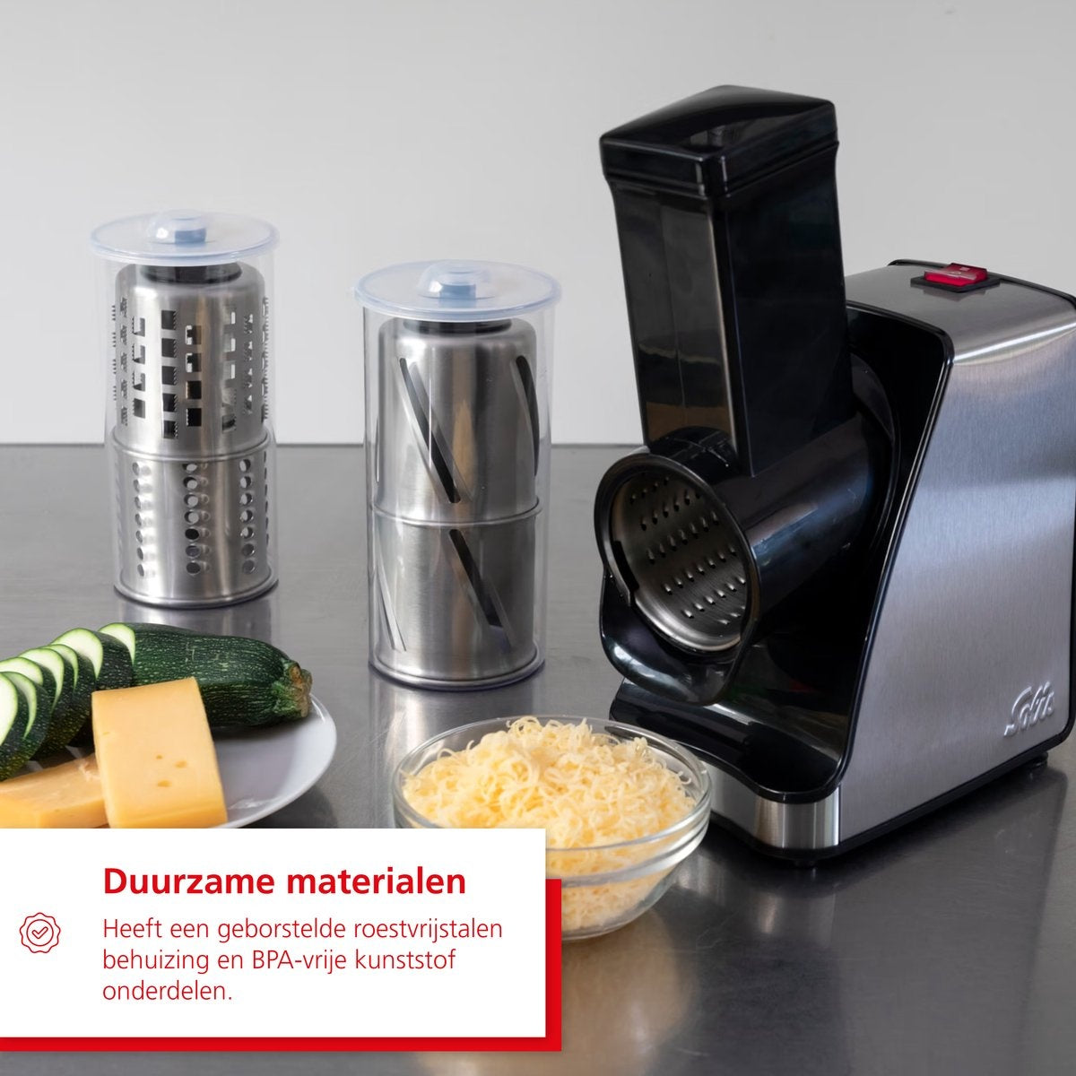Solis Multifunctionele Groentesnijder en Rasp - RVS - Zilver - Voor raspen, snijden en versnipperen