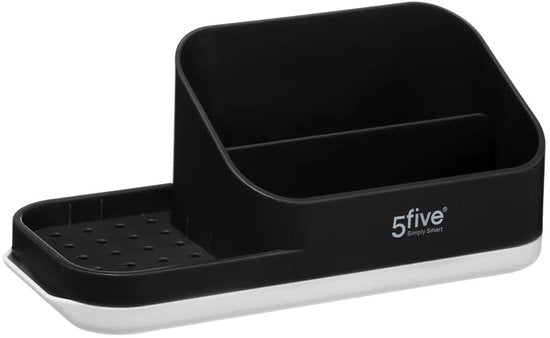 5Five Zeeppompje met keuken aanrecht organiser - zwart - 3 compartimenten - kunststof - 22 x 13 x 14 cm