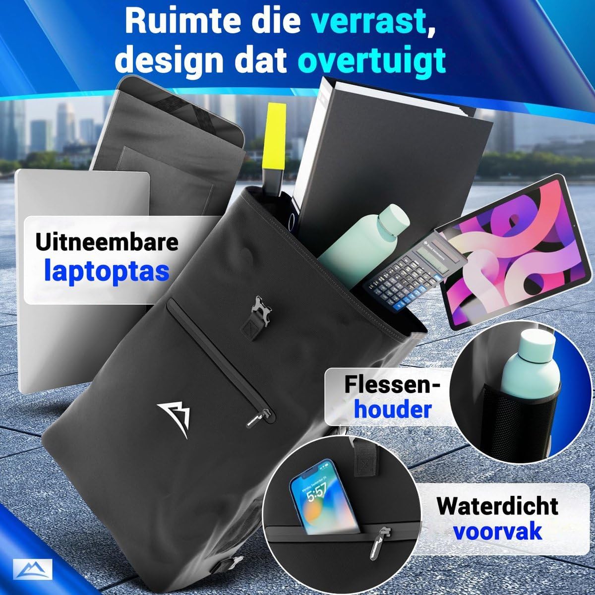 Nextcover 3-in-1 fietstas - Rugzak en schoudertas - Waterdicht - Laptopvak - 25 liter - Zwart