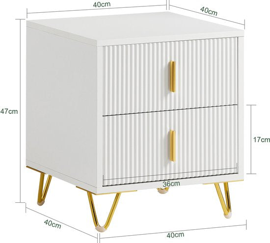 SoBuy 2-delige Nachtkastje met 2 Schuifladen - Bijzettafel - Sofa Bijzettafel - Salontafel - Slaapkamertafel - Bedtafel met 2 Lade voor Woonkamer, Slaapkamer, Kantoor, Wit, 40x40x47cm, FBT115-Wx2