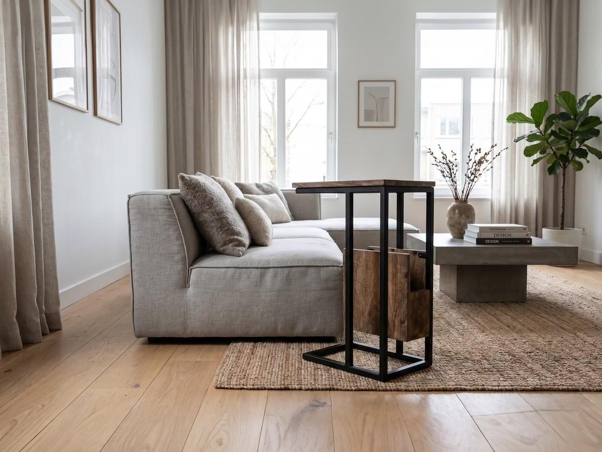 Beauval Bijzettafel met Tijdschriftenrek - Compact Design - 34 x 40 x 68 cm - Wit