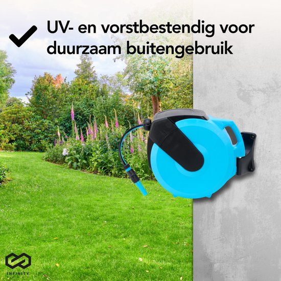 Infinity Goods Wandslangbox - 25 Meter - Tuinslang Met Haspel - 180° Draaibaar - Automatisch
