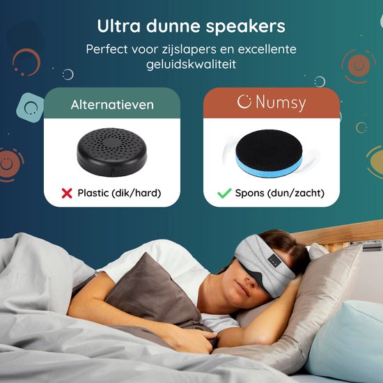 Numsy Slaapmasker met Bluetooth - Batterij vermogen 8 uutjes - 100% Katoen - Lichtgrijs
