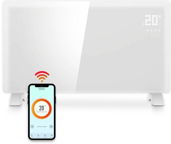 Gologi Elektrische Kachel - Verwarming elektrisch - Convectorkachel met thermostaat - Werkt via App en touch bediening - Tot 25m2 - 2000W Heater - Wit