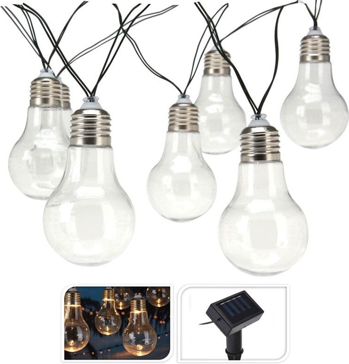 Feestverlichting - Solar - 10 LED Lampen - Transparant - Warm Wit