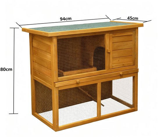 Konijnenhok met ren - hok voor konijn cavia knaagdieren - kooi voor dieren - dierenverblijf - geschikt voor binnen en buiten