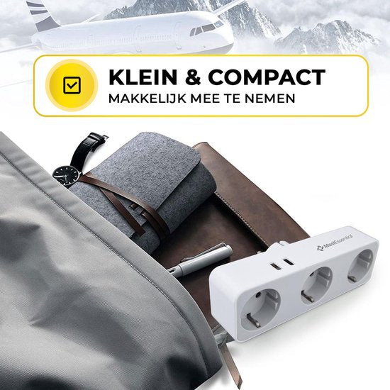 MostEssential Premium 5-in-1 Verdeelstekker - Stopcontact Splitter - 3 Stopcontacten & 2 USB-Poorten - Horizontaal - Wit