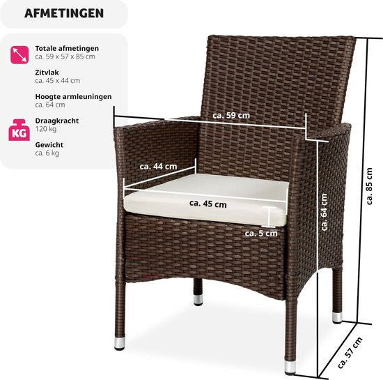 tectake® - Set van 2 wicker tuinstoelen - incl. 2 sets kussenhoezen (beige en grijs) - bruin - 404550 - poly-rattan