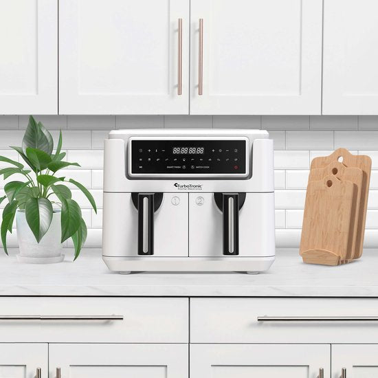 TurboTronic AF118 Dubbele Airfryer XXL - Digitale Heteluchtfriteuse - Dubbele mand - 7,6 Liter - 2x 3,8L - 12 programma's - Touchscreen - Wit