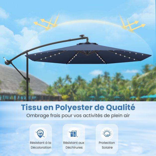 5-delige Tuinset met 3 m Zweefparasol en LED Verlichting - Blauw/Grijs