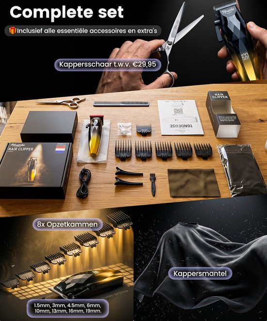 Tondeuse Mannen Hoofdhaar - Kappersset 22 Delig - Haartrimmer Set met Kappersschaar - Trimmer voor Hoofd & Baard