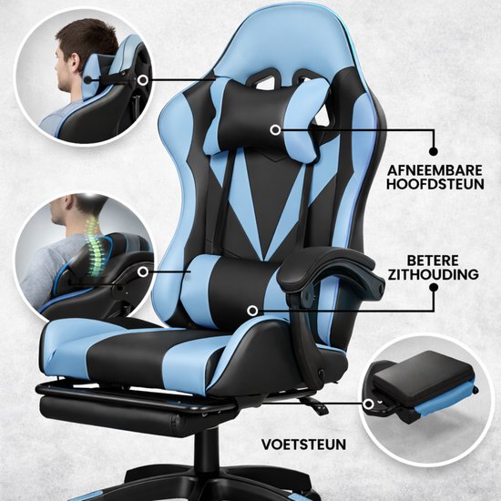 Bayt Gamestoel - Gaming stoel - Gamingstoel - Comfort gamer stoel - Zwart en Lichtblauw