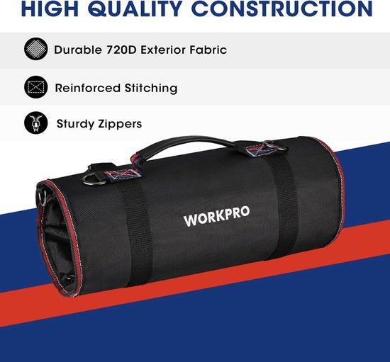 Gereedschapsroltas, multifunctionele gereedschapstas met 2 afneembare zakjes en 4 gereedschapszakjes met ritssluiting, 720D Heavy Duty gereedschapswol-organizer, ideaal voor het opbergen van