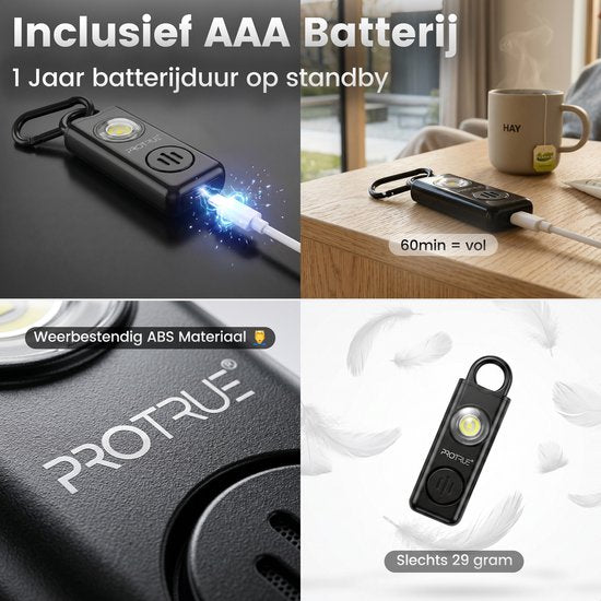 Persoonlijk Alarm - Zelfverdediging Sleutelhanger - 130dB Zakalarm met Zaklamp - Pepperspray - Oplaadbaar