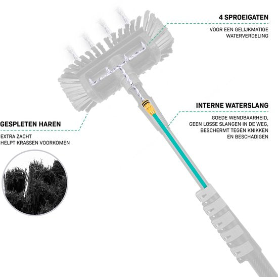 VONROC 3K Full Carbon Telescopische Wasborstel - 7.5 meter - Incl. 5-vlaks borstelkop, 11m waterslang en zeepdispenser