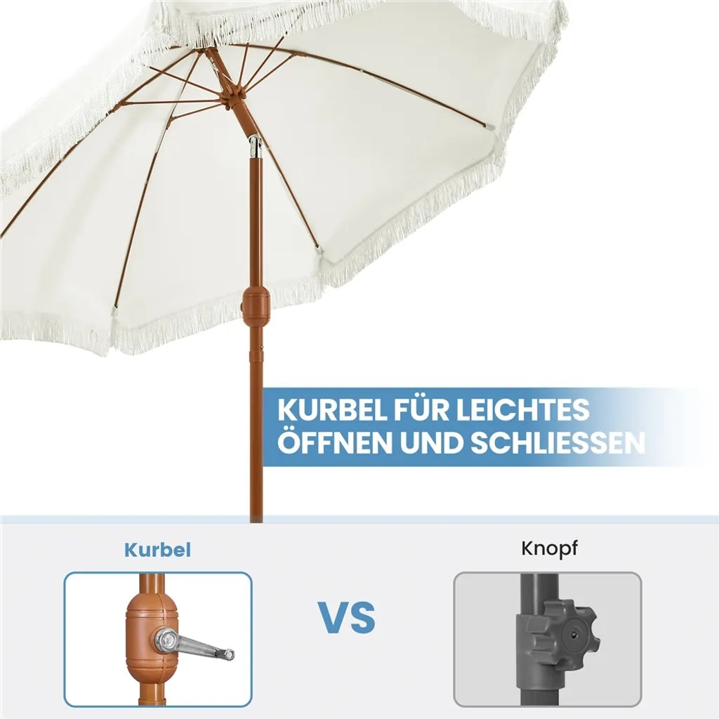 Yaheetech Parasol - Met Franjes - Kantelbaar - Met Zwengel - Ø215 cm - Crèmewit - Retro Design