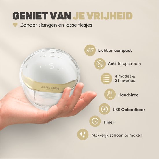 Vulpes Goods® BabyCare - Handsfree Borstkolf - Elektrische Draadloze Borstkolf – Dubbele Borstkolf - Draagbaar & Handsfree - BPA vrij - Met 60 Moedermelk bewaarzakjes, Reistas, Tepelmaat meter & Borstschildverkleiners - PRO versie