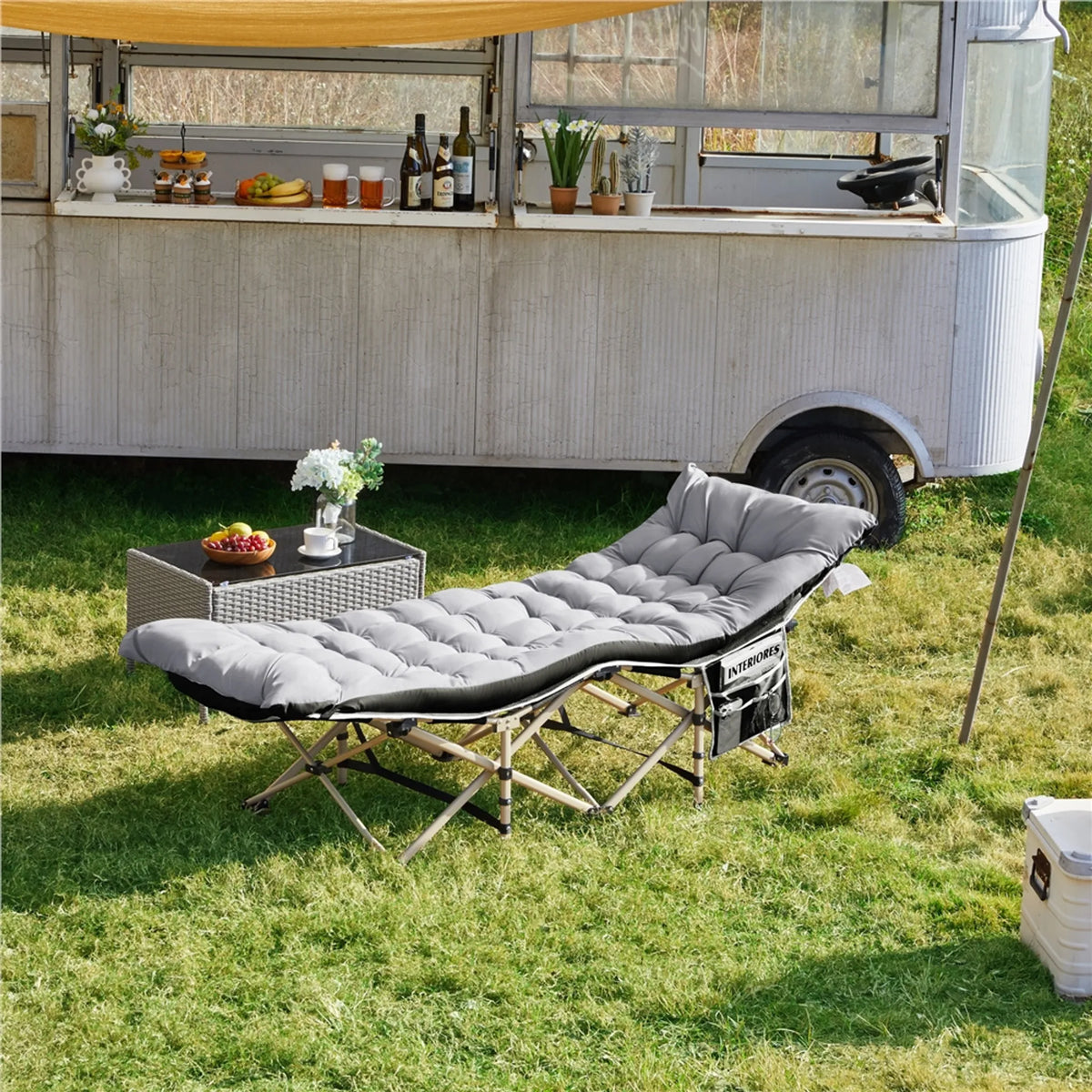 Yaheetech Campingbed Opvouwbaar – Voorzien Van Comfortabel Matras En Handige Draagtas En Zijvakken – Voor Kamperen En Logeerkamer – Zwart Metaal En 600D Oxford-Stof – 191 x 67 x 56 cm