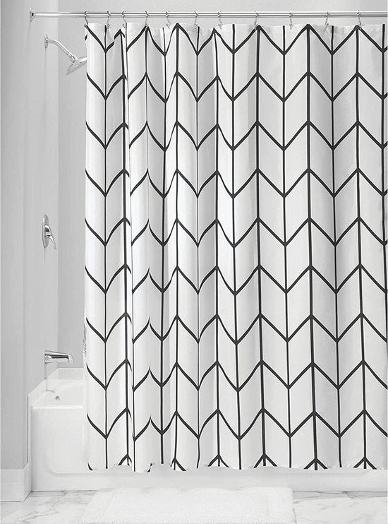 Douchegordijn Badkamer Accessoires - Visgraad - Zwart/Wit- 180x200 cm