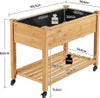 Yaheetech Verhoogde Houten Plantenbak met Wielen en Opbergplank - Lichtbruin - 105,5 x 56,5 x 83,5 cm