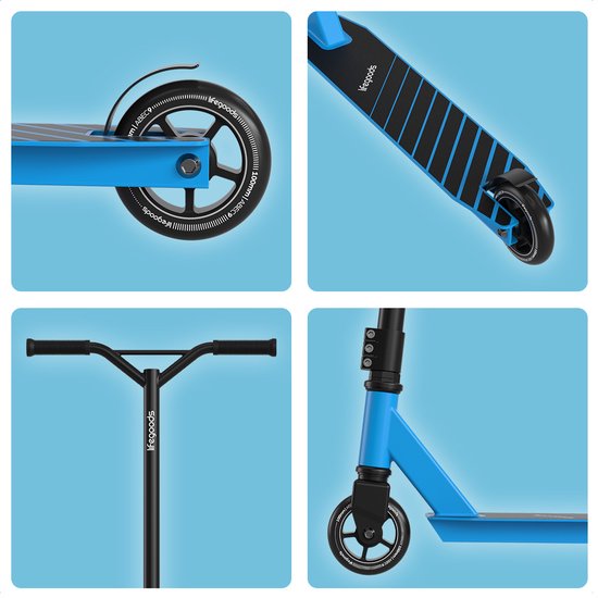 LifeGoods Stuntstep Fly Pro - 6+ Jaar - Step voor Kinderen - Jongens/Meisjes - 100mm - 100KG - Zwart/Blauw