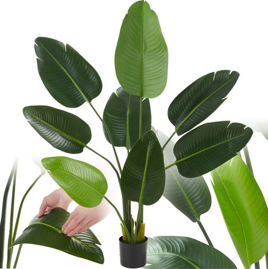 tectake® Kunstmatige Paradijsvogelboom Tropic – Strelitzia - Natuurgetrouwe Kunstplant met Gedetailleerde Bladeren en Stevige Bloempot – Onderhoudsvriendelijk en Veelzijdig – Hoogte: 120 cm