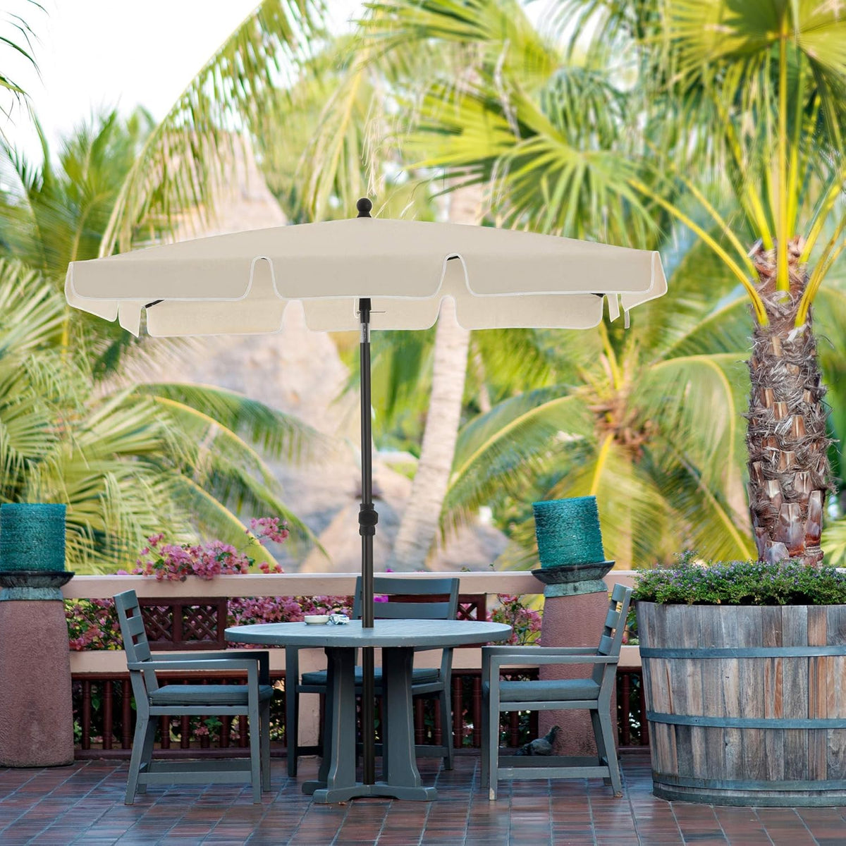 SONGMICS Rechthoekige Balkonparasol 200 x 125 cm, Beige, UV-bescherming tot UPF 50+, Kantelbaar