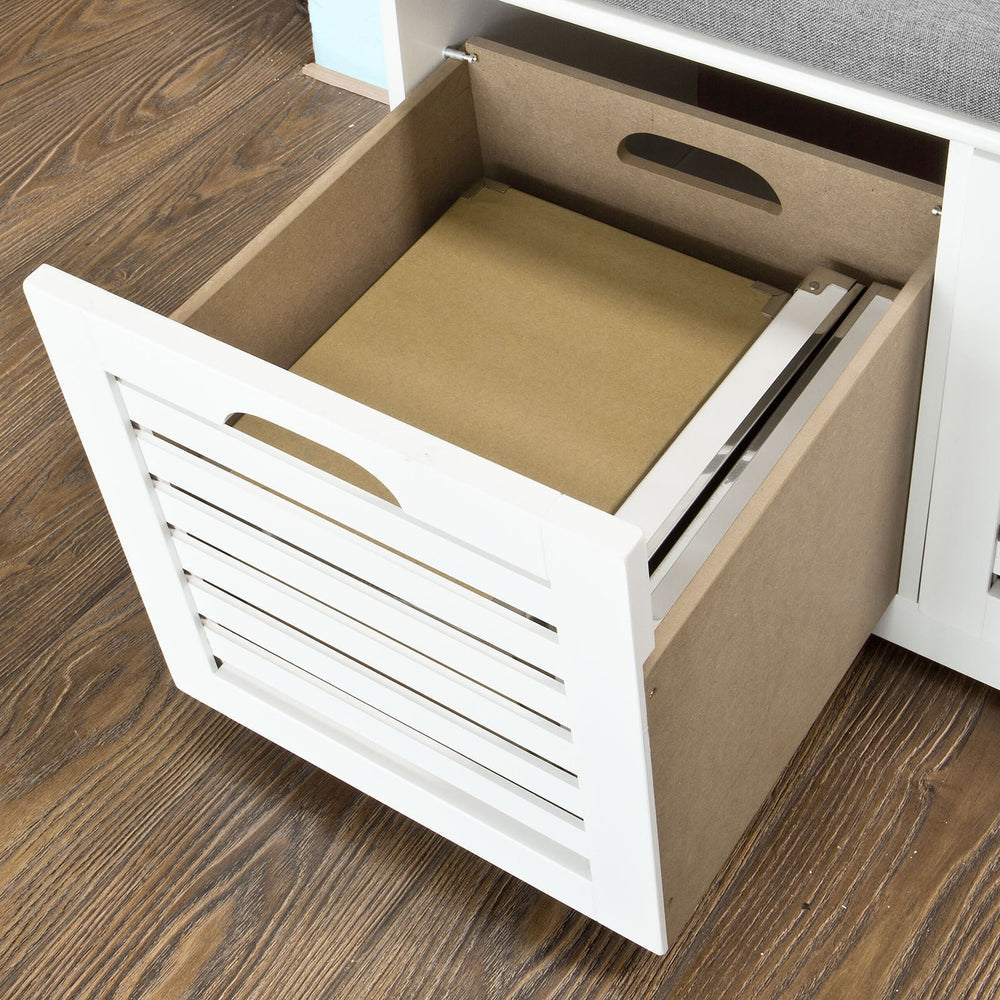 Sale SoBuy FSR23-K-W Moderne Schoenenbank Schoenkist Met Zitkussen 2 Manden Wit Ca.