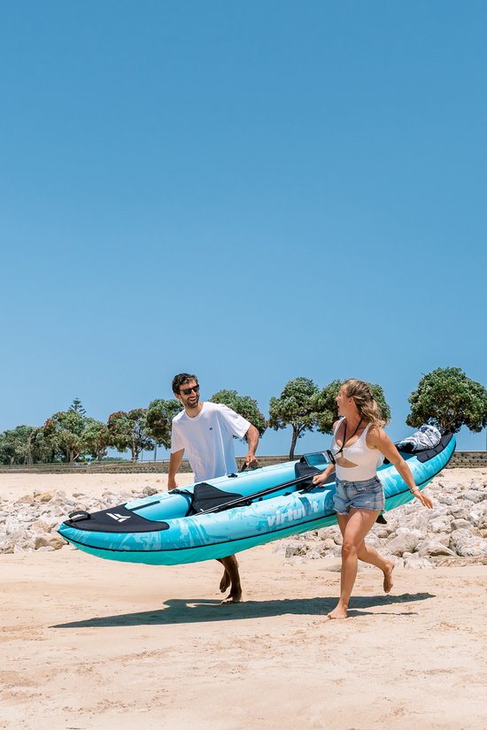 VirtuFit Kayak 335 - Turquoise - Met Kajak Zitjes en Draagtas - Geschikt voor Twee of Drie Personen - Duurzaam & Stevig - Opblaasbare Kajak - Kajak - Opblaasbare Boot