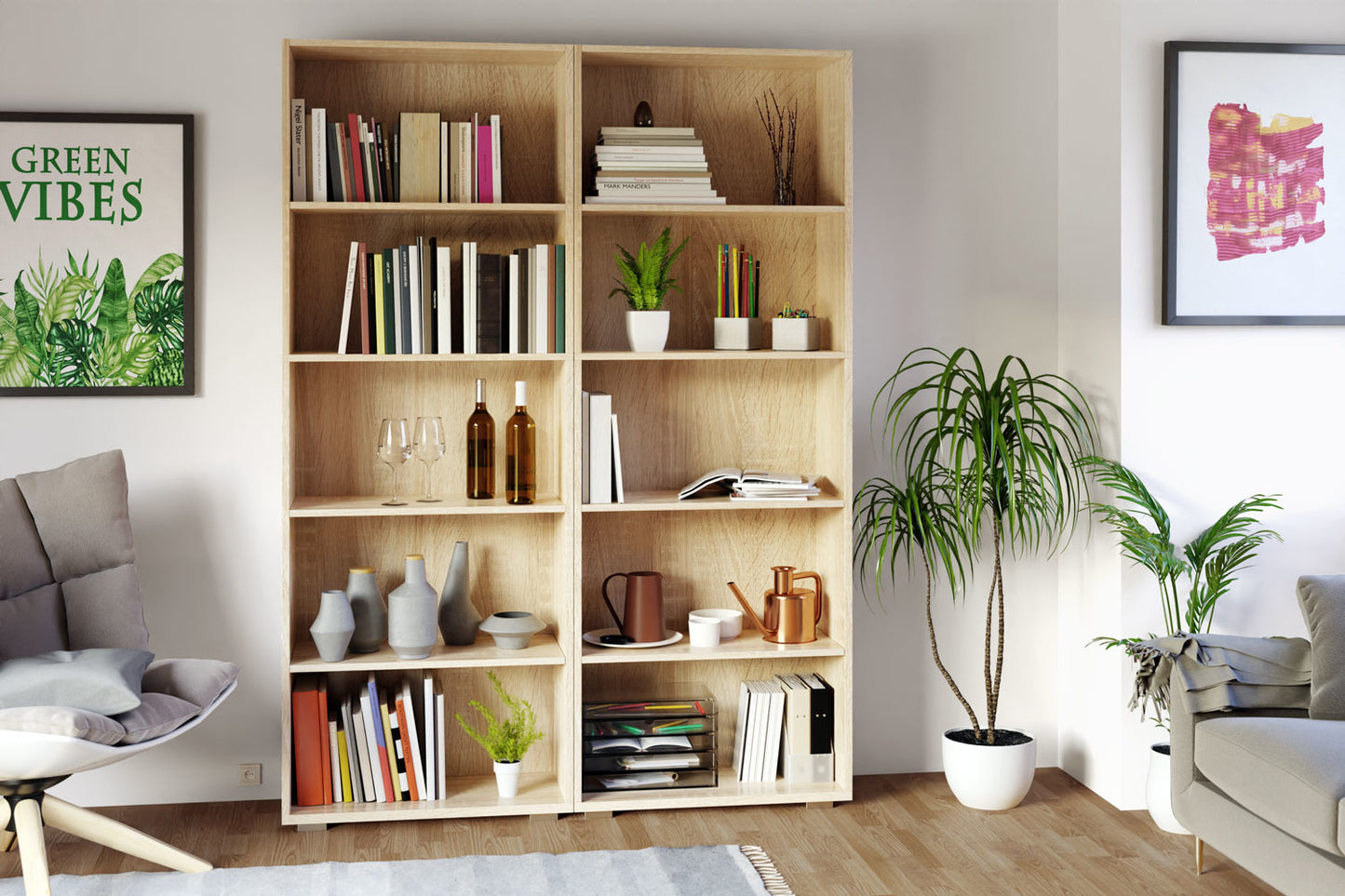 Casaria Boekenkast Vela - 5 Vakken Verstelbaar 190x60x28 cm - Eiken
