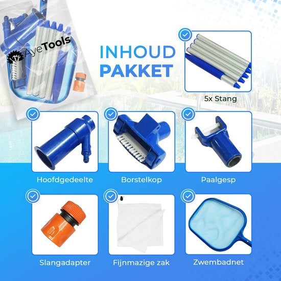 AyeTools Zwembad stofzuiger - Inclusief Schepnet - Blauw