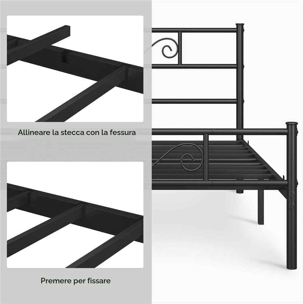 Yaheetech Metalen Bedframe - Zwart - 207 x 162 x 89 cm - Tweepersoons, Matras 160 x 200 cm