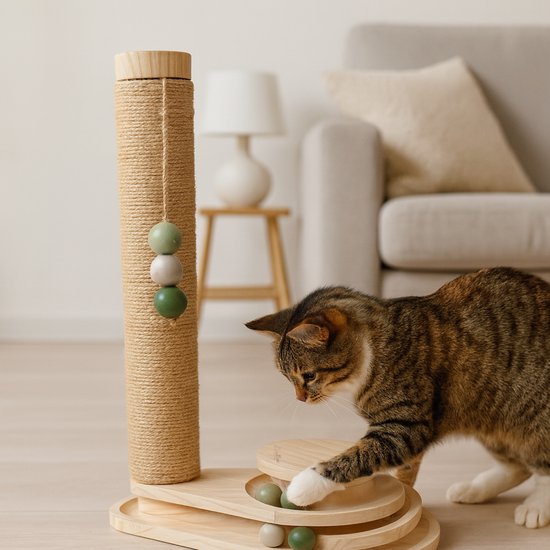 By Cee Cee Krabpaal - Krabpaal voor Katten - Katten Krabpaal - Houten Kattenspeelgoed - Ideaal Voor Meerdere Katten - 38x24.5x47.5cm - Noa