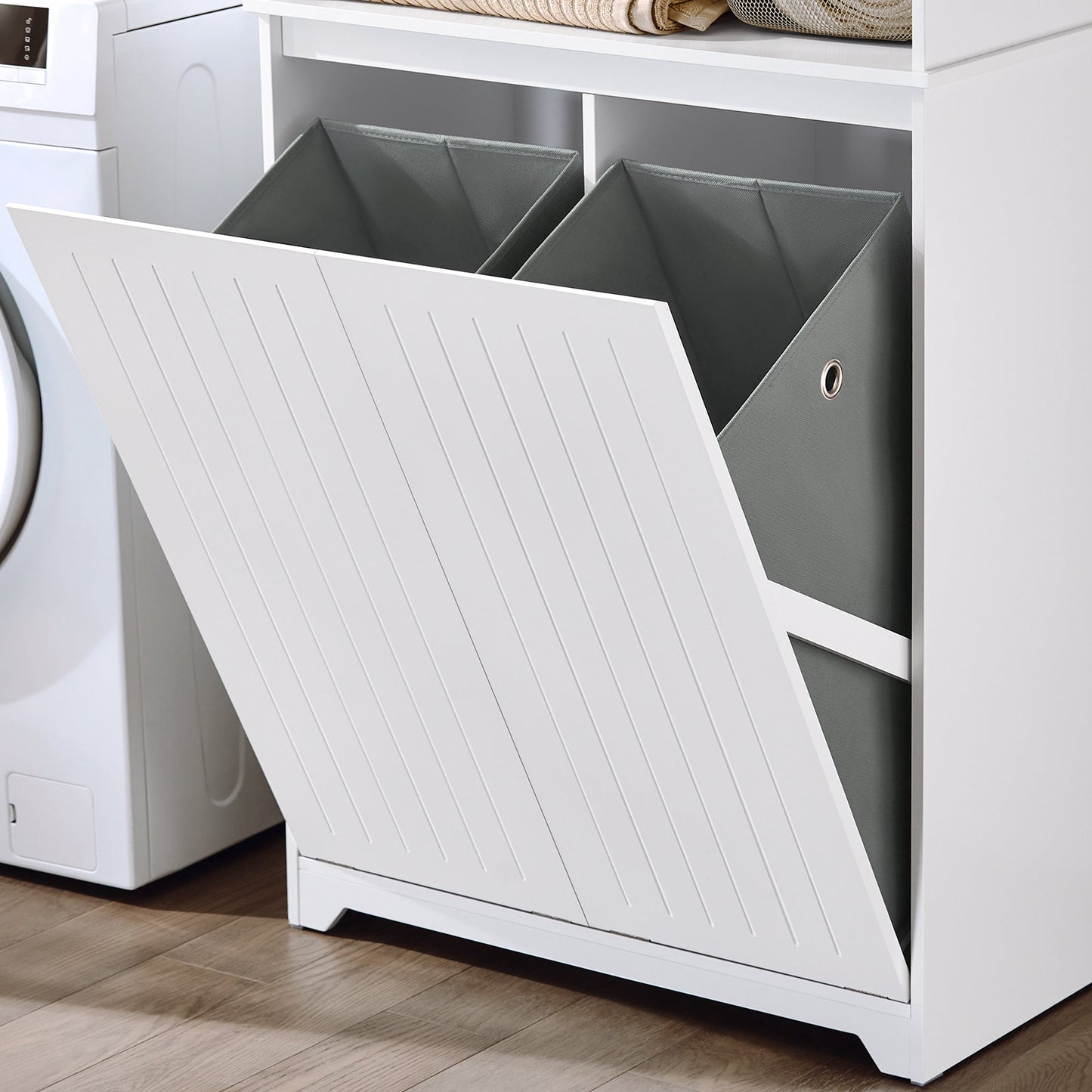 SoBuy BZR150-W Hoge Badkamerkast met Waszak - Wit - 70x37x170 cm