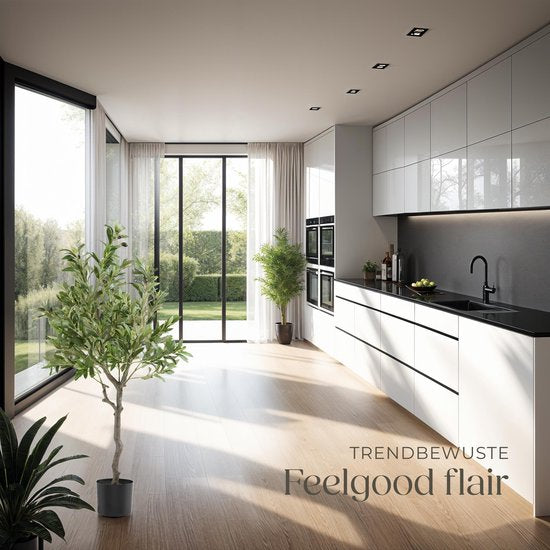 tectake® Kunstmatige Olijfboom Oleand – Mediterrane Kunstplant met Realistische Bladeren en Olijven – Onderhoudsvriendelijk en Veelzijdig – Inclusief Stevige Bloempot – Hoogte: 120 cm