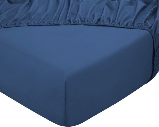 DoubleDry Hoeslaken 100% Natuurlijk Katoen - Tweepersoons 180x200 cm - Zacht & Ademend - Rondom Elastiek - Yaleblauw