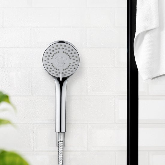 WENKO Handdouche set Basic 9,5cm - 5 straalsoorten - Chroom - Douchekop met slang