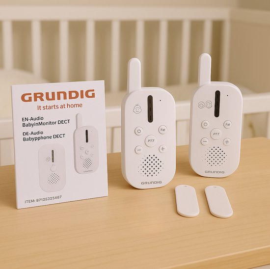 Grundig DECT Audio Babyfoon - Baby Monitor met 150M bereik - Ouder- en Babyunit - met LED Geluidsindicatie en Terugspreekfunctie - Babykamer Accessoires - Wit